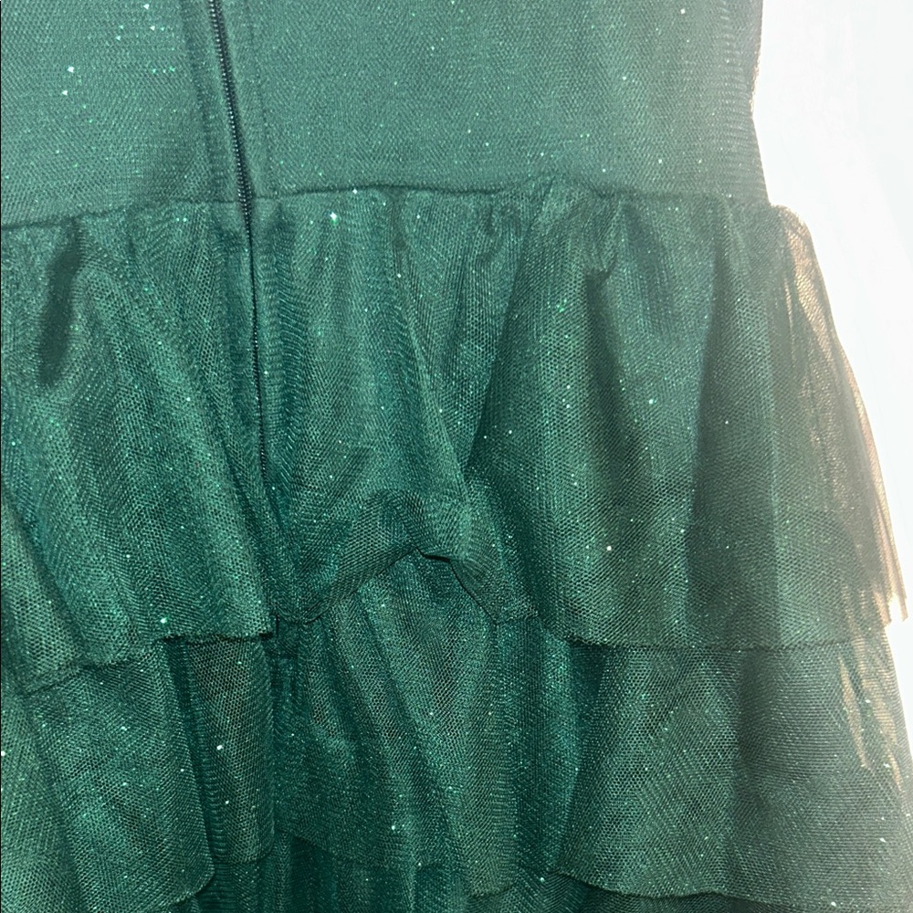 Dark Green Ruffled Hoco Dress - Picture 3 of 6